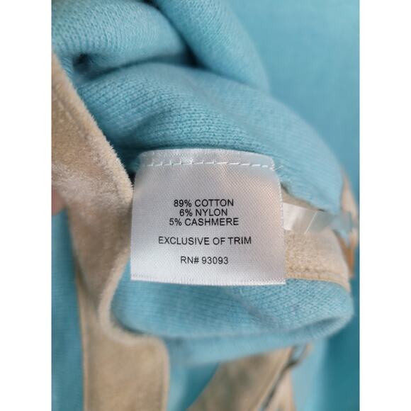 Tyler Boe NWT Women's Teal Turquoise Beige Fringe Cashmere Bland Poncho Sz XS/S - Picture 9 of 11